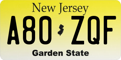 NJ license plate A80ZQF