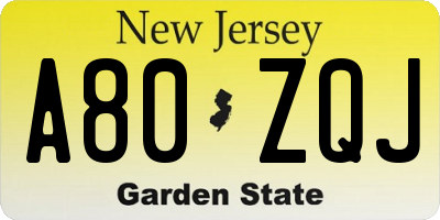 NJ license plate A80ZQJ