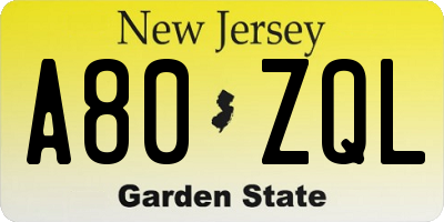 NJ license plate A80ZQL