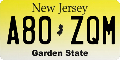 NJ license plate A80ZQM