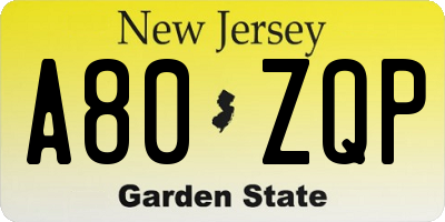 NJ license plate A80ZQP