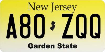 NJ license plate A80ZQQ