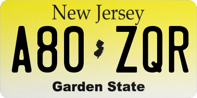 NJ license plate A80ZQR