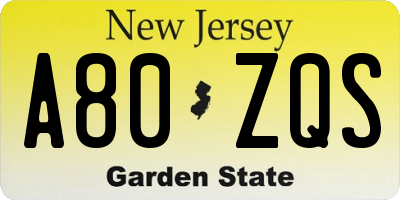 NJ license plate A80ZQS