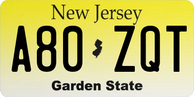 NJ license plate A80ZQT