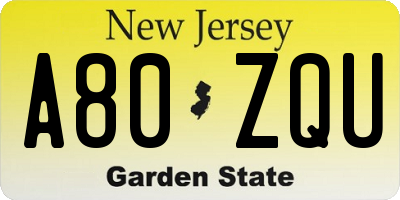 NJ license plate A80ZQU