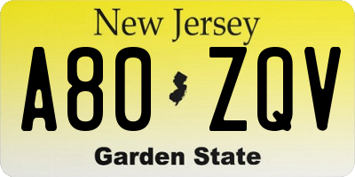 NJ license plate A80ZQV
