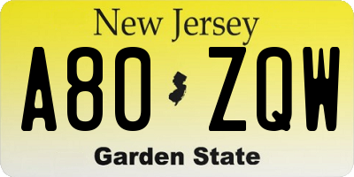 NJ license plate A80ZQW