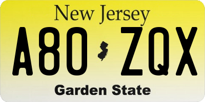 NJ license plate A80ZQX