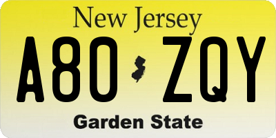 NJ license plate A80ZQY