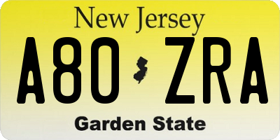 NJ license plate A80ZRA