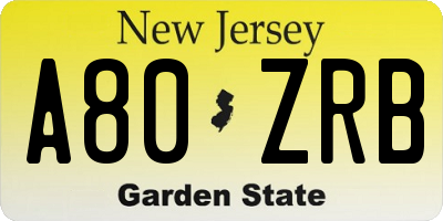 NJ license plate A80ZRB
