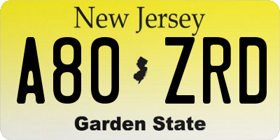 NJ license plate A80ZRD