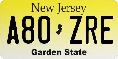 NJ license plate A80ZRE