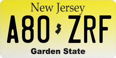 NJ license plate A80ZRF