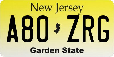 NJ license plate A80ZRG