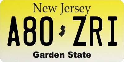 NJ license plate A80ZRI