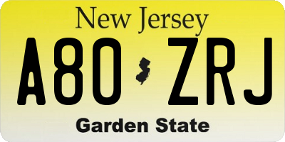 NJ license plate A80ZRJ
