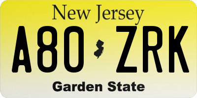 NJ license plate A80ZRK
