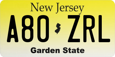 NJ license plate A80ZRL