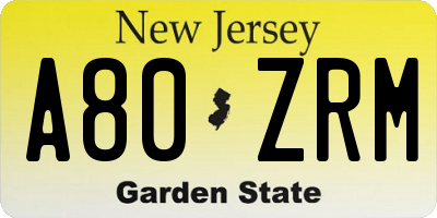 NJ license plate A80ZRM