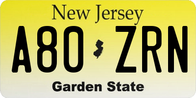 NJ license plate A80ZRN