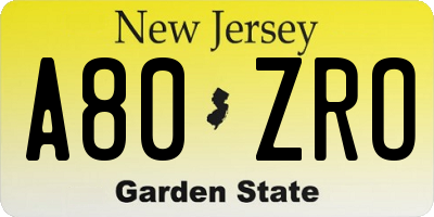 NJ license plate A80ZRO