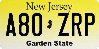 NJ license plate A80ZRP