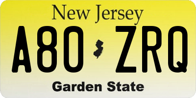 NJ license plate A80ZRQ