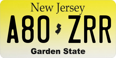 NJ license plate A80ZRR