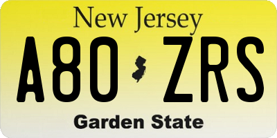 NJ license plate A80ZRS