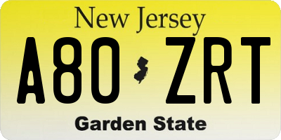 NJ license plate A80ZRT
