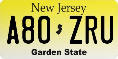 NJ license plate A80ZRU