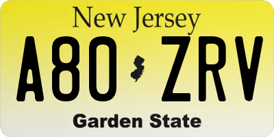 NJ license plate A80ZRV