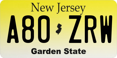NJ license plate A80ZRW