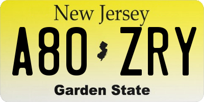 NJ license plate A80ZRY