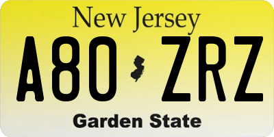 NJ license plate A80ZRZ