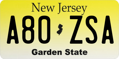 NJ license plate A80ZSA
