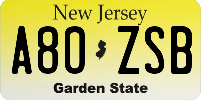 NJ license plate A80ZSB