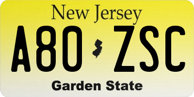 NJ license plate A80ZSC