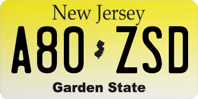 NJ license plate A80ZSD