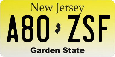 NJ license plate A80ZSF