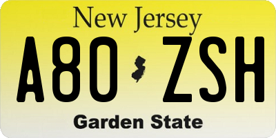 NJ license plate A80ZSH