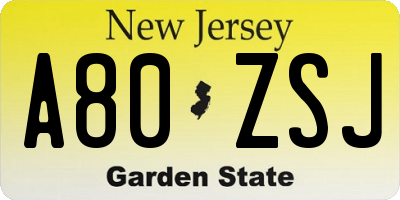 NJ license plate A80ZSJ