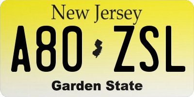 NJ license plate A80ZSL