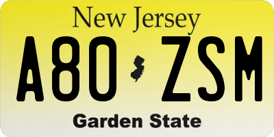 NJ license plate A80ZSM