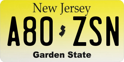 NJ license plate A80ZSN