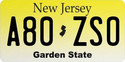 NJ license plate A80ZSO