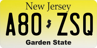 NJ license plate A80ZSQ