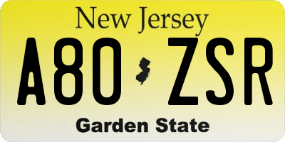 NJ license plate A80ZSR